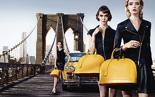 yellow leather handbag, Karlie Kloss, Monika Jagaciak, fashion, Louis Vuitton HD wallpaper