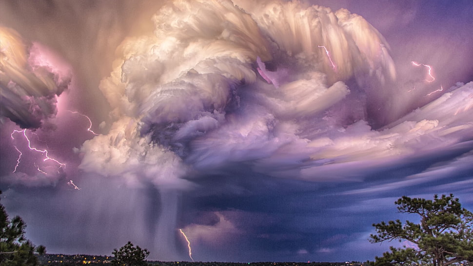 purple and white clouds painting HD wallpaper