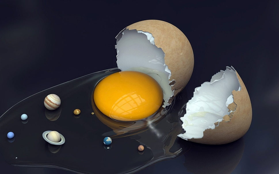 white and black ceramic table lamp, eggs, planet, Solar System HD wallpaper