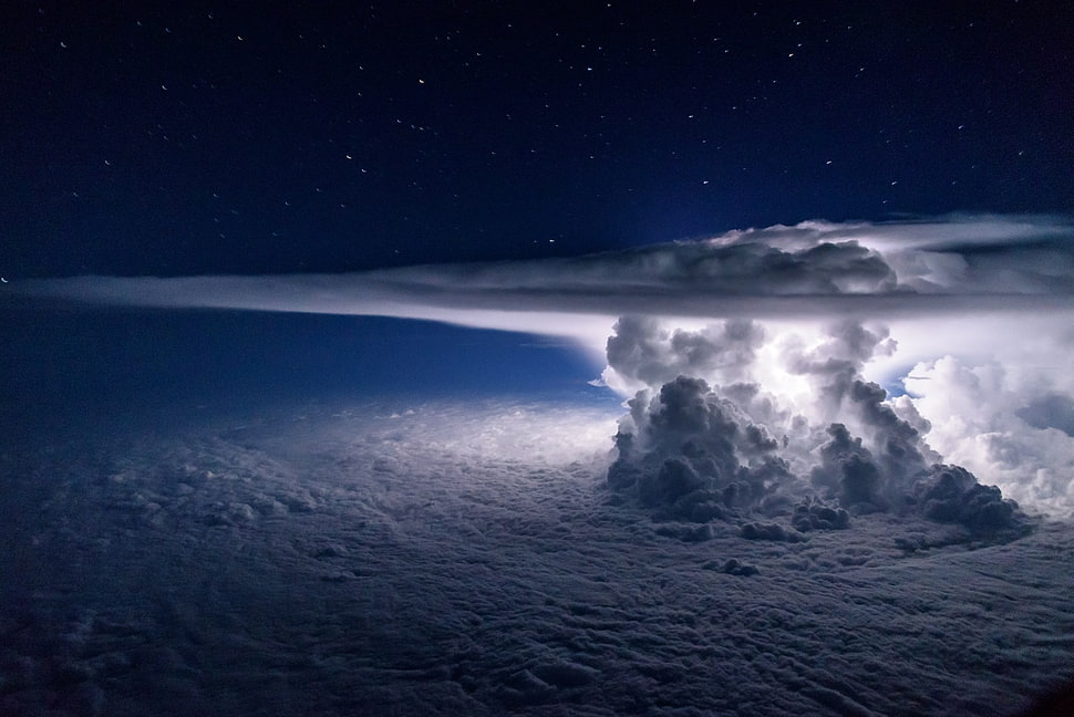 white clouds and blue sky, clouds, night HD wallpaper