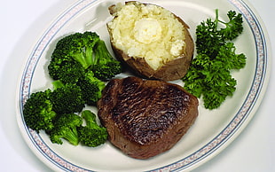 steak on white ceramic plate