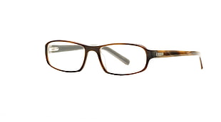 brown framed eyeglasses