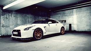 white coupe, car, Nissan GT-R NISMO