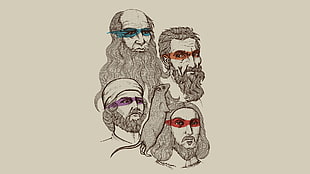 sketch of four men, Teenage Mutant Ninja Turtles, Leonardo da Vinci, Michelangelo, Donatello 