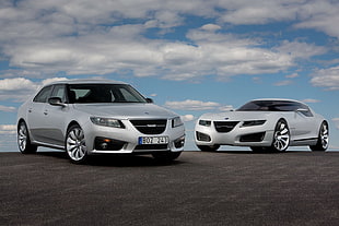 silver Saab sedan and coupe, saab, car, concept cars, Saab Aero X