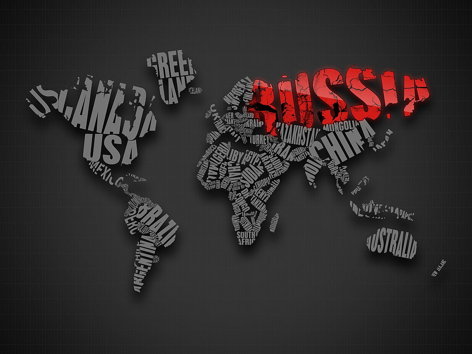 gray and red world map decor, map, word clouds HD wallpaper
