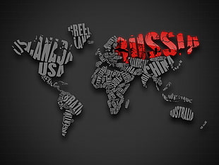 gray and red world map decor, map, word clouds HD wallpaper