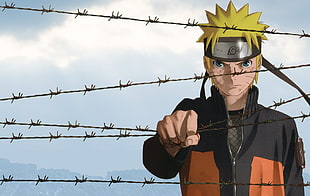 Naruto illustration, Naruto Shippuuden, Uzumaki Naruto, fence, barbed wire