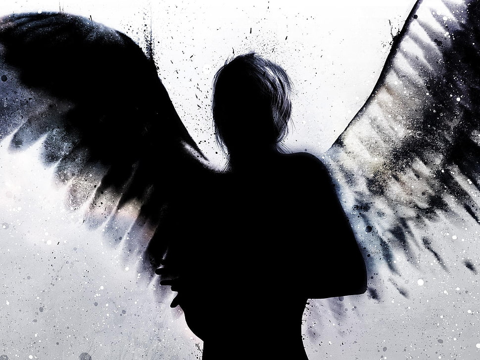 silhouette of angel illustration, angel, dark, fantasy art, artwork HD wallpaper