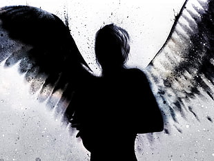 silhouette of angel illustration, angel, dark, fantasy art, artwork