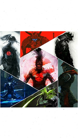 game character collage art, Ronin, cherry blossom, Yasuo (League of Legends), samurai
