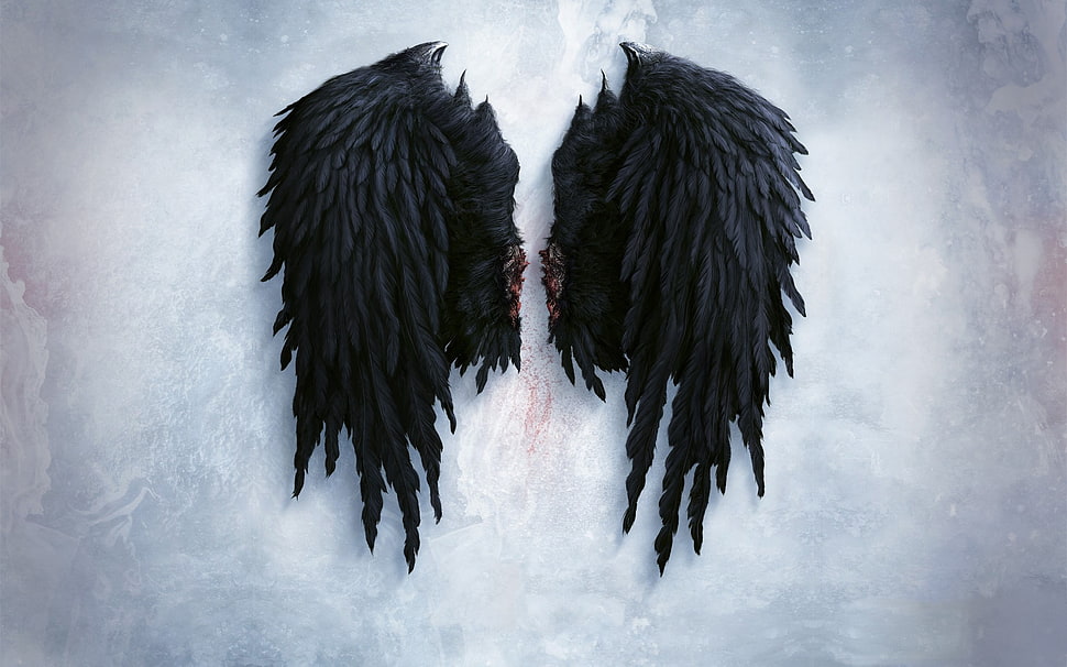 black wings illustration, fantasy art, artwork, angel, wings HD wallpaper