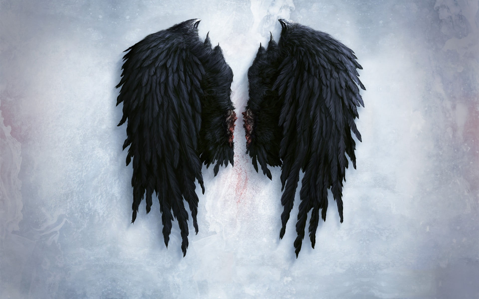 black wings illustration, fantasy art, artwork, angel, wings