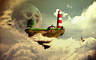 red and white lighthouse illustration, music, Gorillaz, Jamie Hewlett HD wallpaper