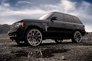 black SUV under white and blue cloudy sky HD wallpaper
