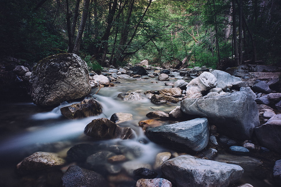 time lapse photo of creek during daytime HD wallpaper