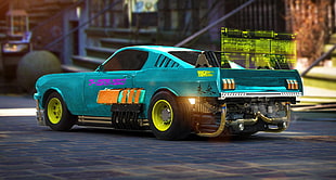 teal Ford Mustang Fastback, car, futuristic, Back to the Future, fantasy art HD wallpaper