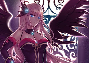 pink haired female anime character with wings