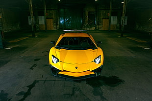 yellow car in caragge HD wallpaper