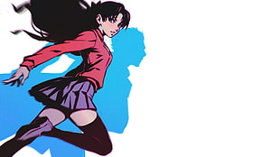 anime girl character wearing red dress shirt and skirt illustration HD wallpaper