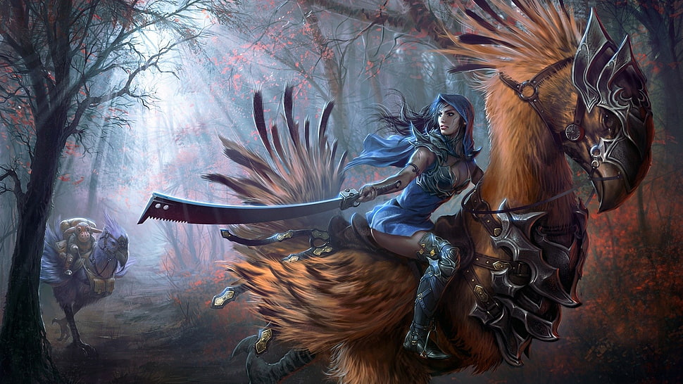 Final Fantasy character riding chocobo wallpaper, Final Fantasy, artwork, video games, Chocobo HD wallpaper