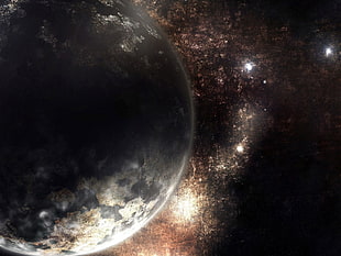 round silver-colored coin, space