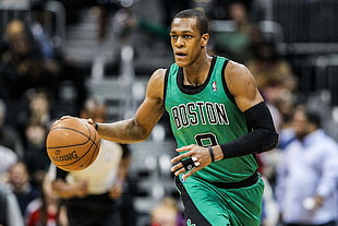 Rajon Rondo wearing Boston Celtics uniform