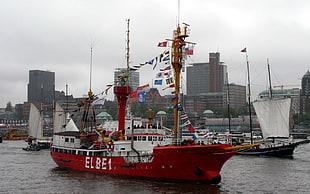 red Elbe 1 ship, ship, vehicle, cityscape, Hamburg HD wallpaper