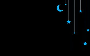 blue stars and blue crescent moon digital wallpaper, minimalism