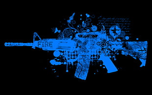 blue rifle illustration, gun, blue HD wallpaper