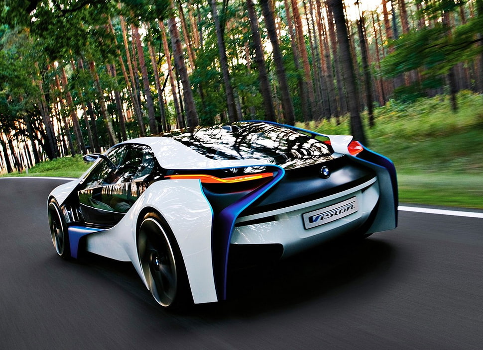 white and black BMW coupe on road, BMW, car, concept cars HD wallpaper