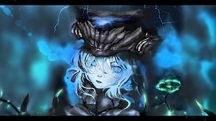computer game character, blue eyes, lightning, Cosmos (flower), Kantai Collection