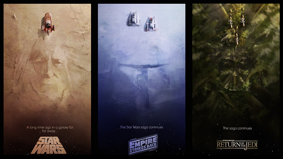 three Star Wars movie posters HD wallpaper