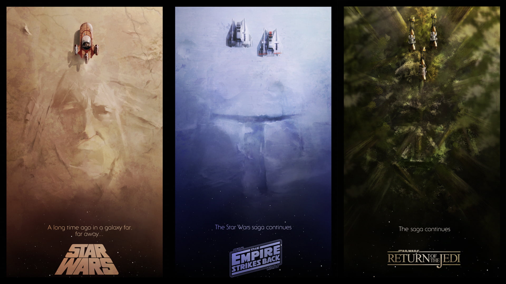 three Star Wars movie posters