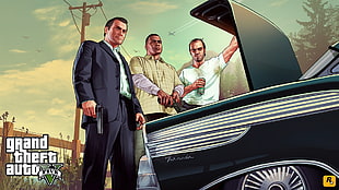 Grand Theft Auto V digital wallpaper, Grand Theft Auto V, Rockstar Games, video game characters