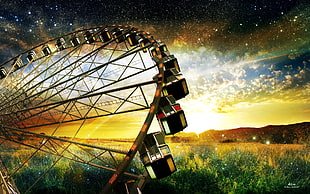 low angle view of ferris wheel at sunrise HD wallpaper