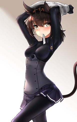 black-haired female anime character HD wallpaper