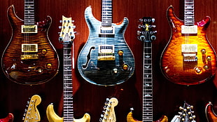 several assorted-color electric guitars, guitar, electric guitar, colorful, wall HD wallpaper