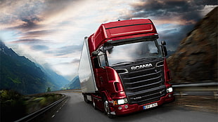 red Scania truck, Scania, Truck, vehicle