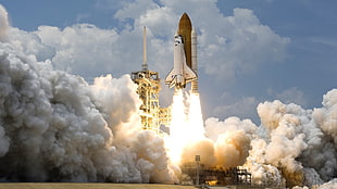 white and brown space shuttle, rocket, space shuttle HD wallpaper