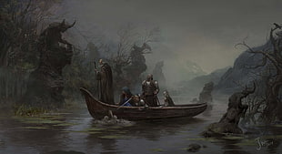 painting of people on boat