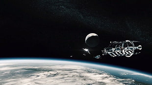 gray and black satellite over earth HD wallpaper