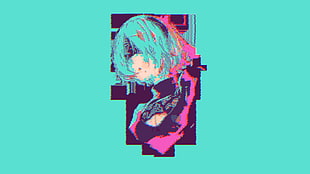 green haired female anime character illustration, vaporwave, 2B (Nier: Automata), Nier: Automata, simple background HD wallpaper