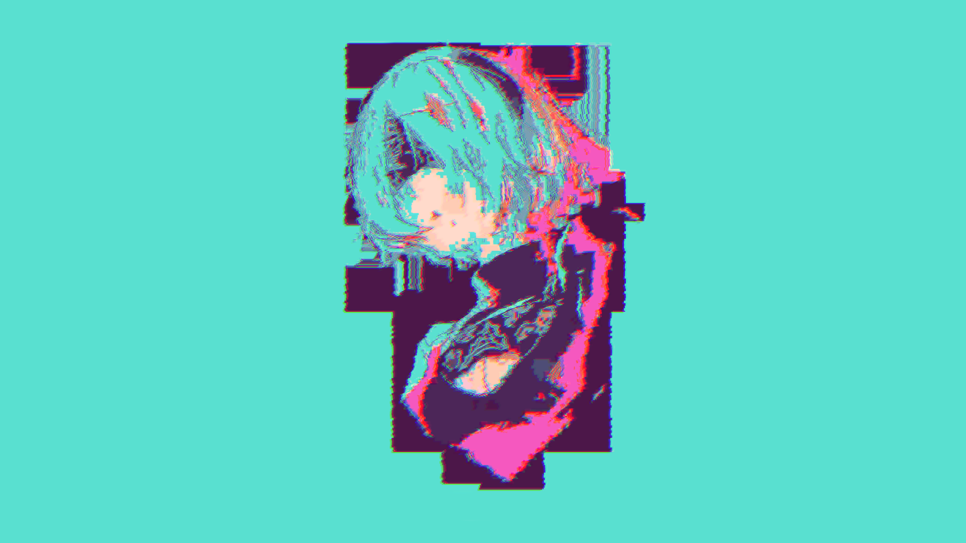 green haired female anime character illustration, vaporwave, 2B (Nier: Automata), Nier: Automata, simple background