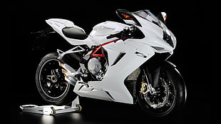 white sport bike, motorcycle, black background, MV agusta, MV Agusta f3 800 HD wallpaper