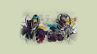 abstract illustration, Daft Punk, watercolor, typography, simple background