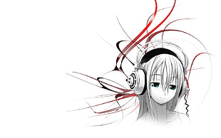 Luka Megurine illustration, anime, headphones, Super Sonico