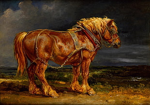 still life painting of brown horse HD wallpaper
