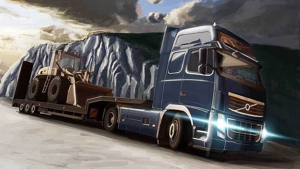 blue freight truck, euro truck simulator, SCS Software, trucks HD wallpaper