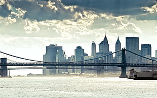 Brooklyn Bridge, New York City, cityscape, bridge, sky